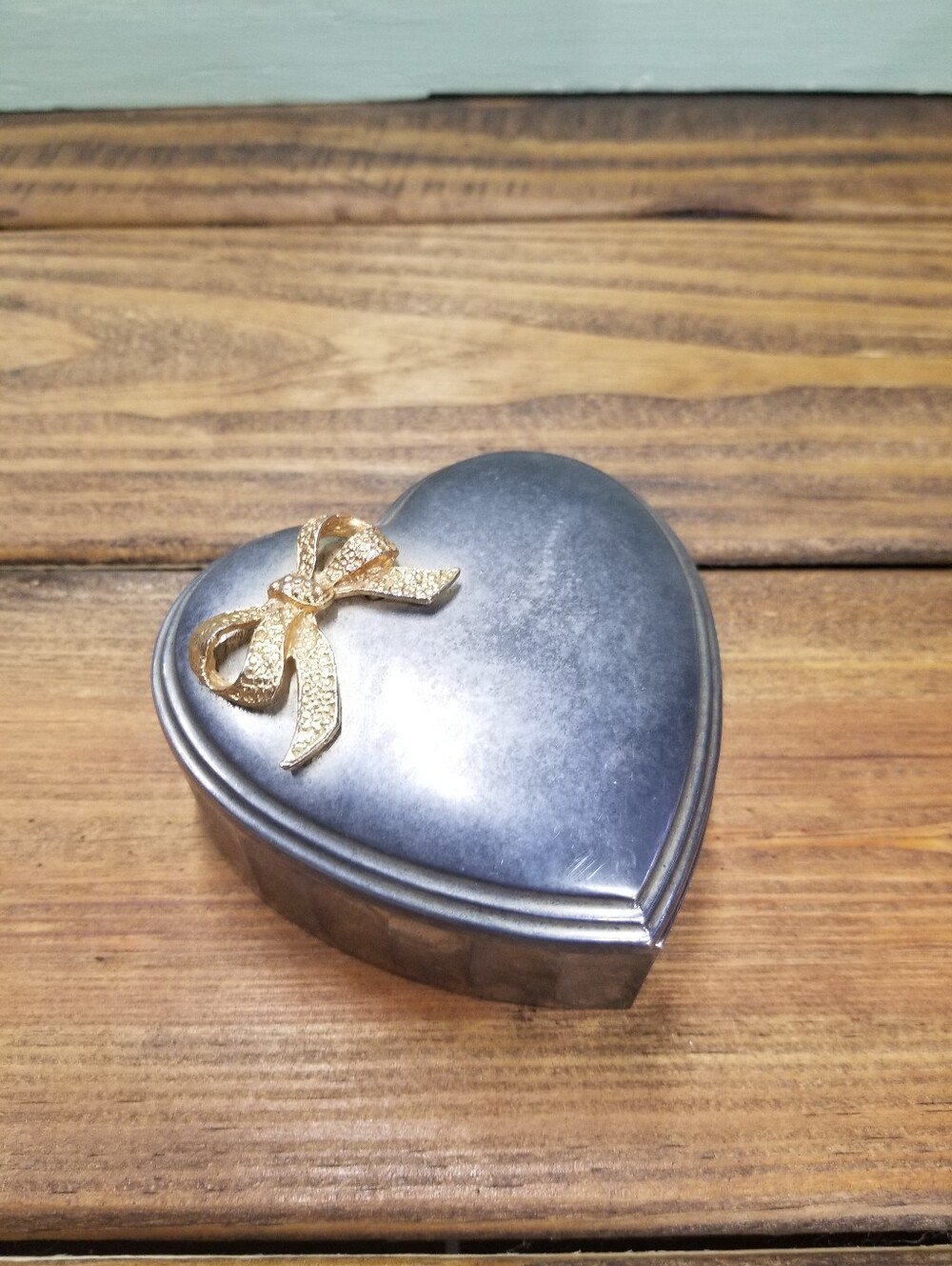 Heart-Shaped Keepsake Box with Gold Bow Accent - Silver